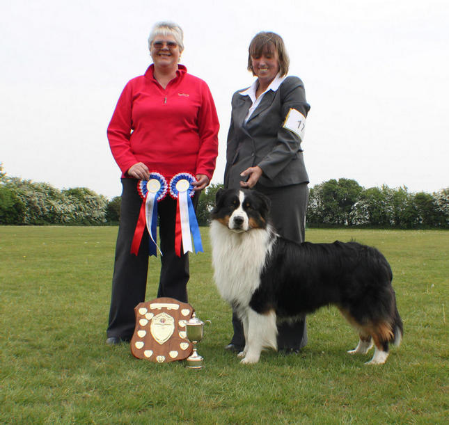 Jacob with Jean & Glynis With his Rossettes from ASCUK Best dog at Champ Shows & Best Puppy at Champ & Open Shows 2010