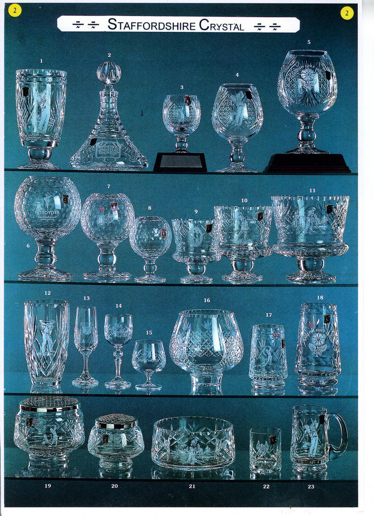 British Crystal hand Made By Stourbridge Craftsmen Shire Crystal Trophies English Hand Made ,Golf Ball Chalice,14" Barrel Vase,Rose Bowl, Tankards,Footed Comports,Ships Decanter,Straight Side Bowl,Corporate Crystal Awards And Gifts