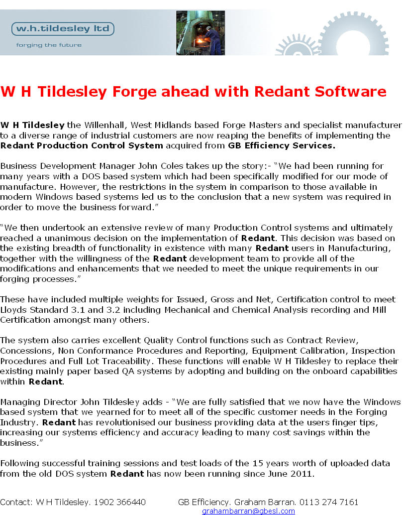 Case Study - WH Tildesley