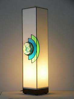 light on ash base with glass stone set part circular stripes