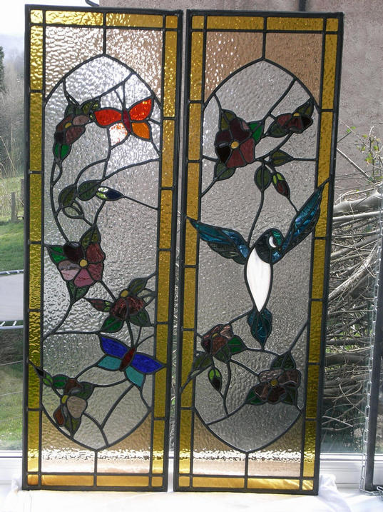 Pair of doorpanels, traditional design, yellow border , pair 