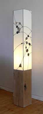 pebble light on tall oak base