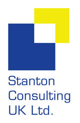 Company Logo using a blue and yellow geometric design