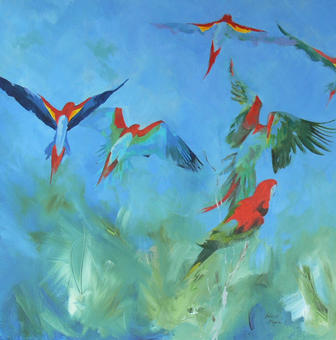 Macaws in flight