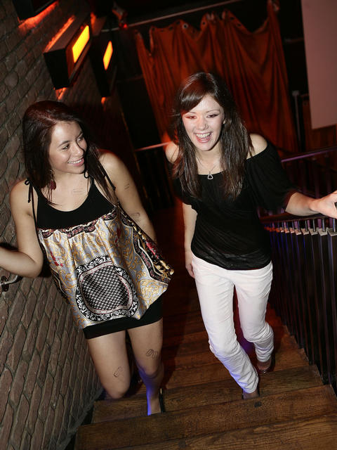 Climbing the stairs to the member's bar