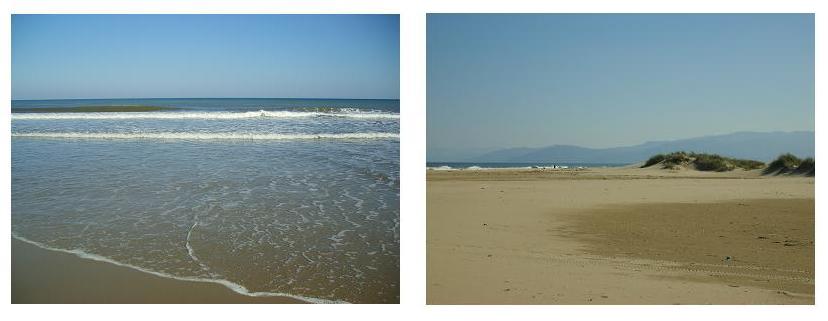 The sea and looking down beach towards Martil