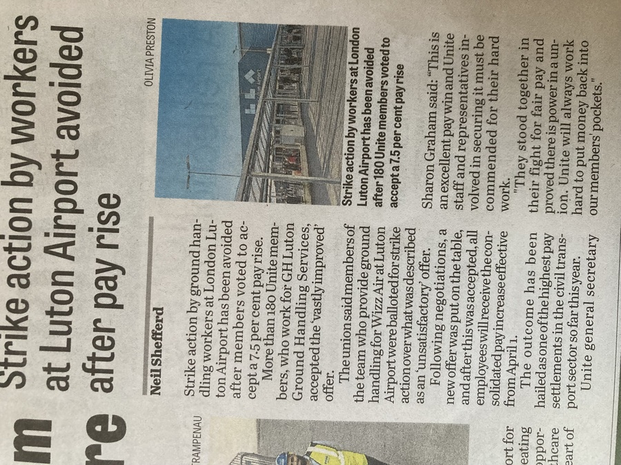 News article on recent pay deal at London Luton Airport