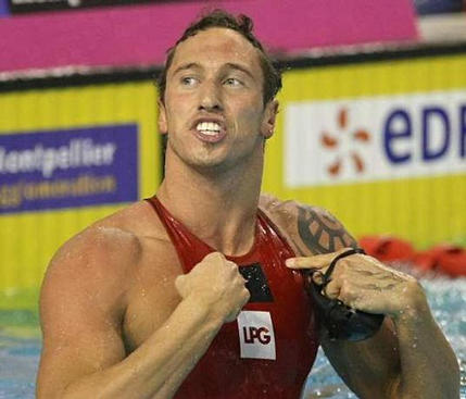 French Swimmer, Frederick Bousquet in controversial wet suit