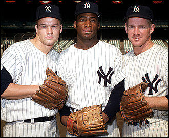 From left; Jim Bouton, Al Downing, Whitey Ford