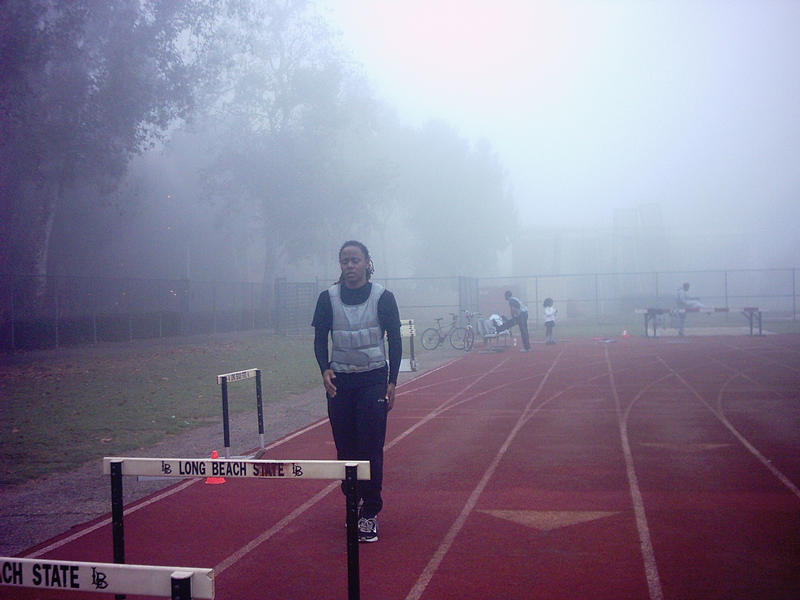 Hurdler, Erricka Feazell goes through pre-season drills at clubs' practice in Long Beach