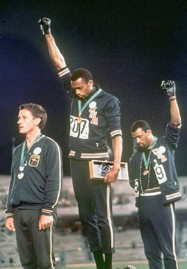 1968 Olympic 200m Medalists,(l-r) Peter Norman (Aus),Tommie Smith and John Carlos (USA)