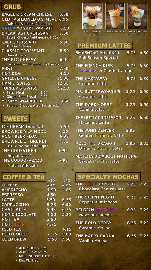 Hudson Theatre Coffee Shop Menu