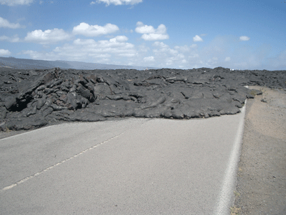 Road blocked due to lava flow