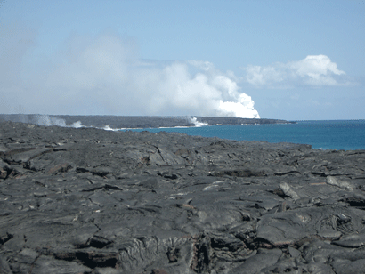 Lava and steam plume from volcanic activity on Hawai'i