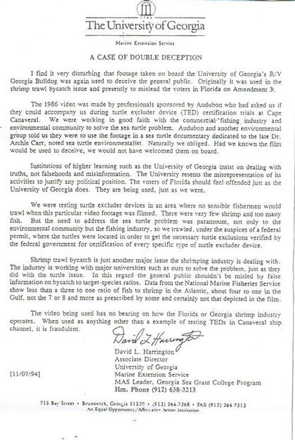 Letter from the University of Georgia