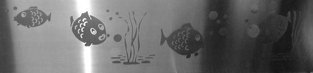 A stainless steel curved corner bath panel