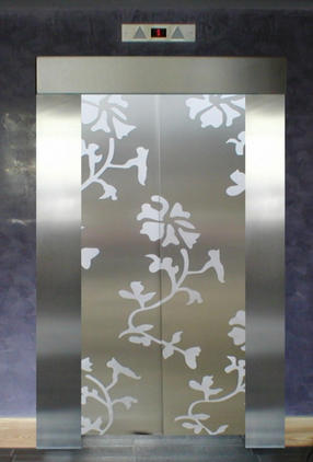  Stainless steel lift doors,This vine pattern matches the ornate plaster work on the surrounding walls