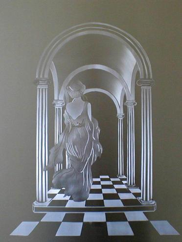 This design has been polished onto a sheet of stainless steel 1000mm X 500mmand will form the front of a radiator cover.