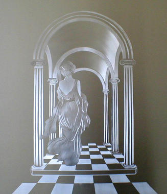 A design hand polished on to the front of a stainless steel radiator cover. The radiator cover was only about 1000mm x 500mm, but this type of design can achieved almost any size