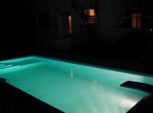 The pool at night.