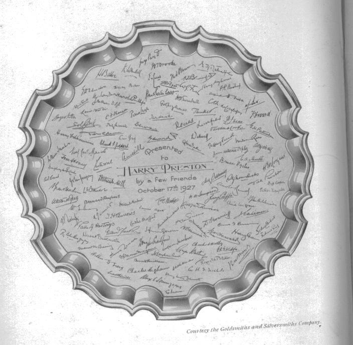 Harry Prestons silver salver, presented and inscribed by, 'a few friends'