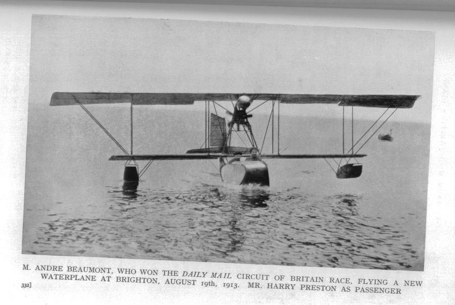 Sir Harry Preston flying off Brighton with Andre Beaumont in 1910