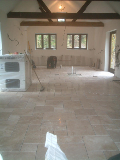 'Garage' kitchen, tiled n ready to grout