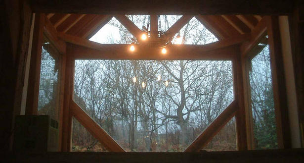 November arvo through the 'Porch', chandelier alight