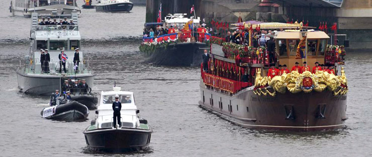 Watercraft designed P20's escorting the Queens Barge during the Jubilee Pageant up the Thames