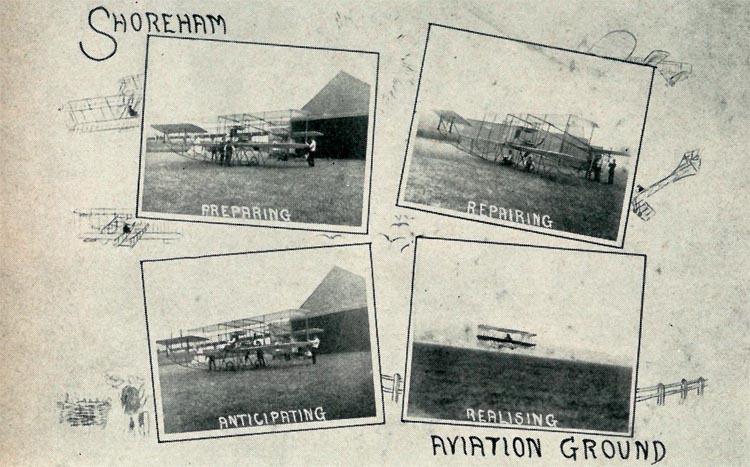 Piffard's 'Hummingbird' flying machine at Shoreham Aerodrome 1910