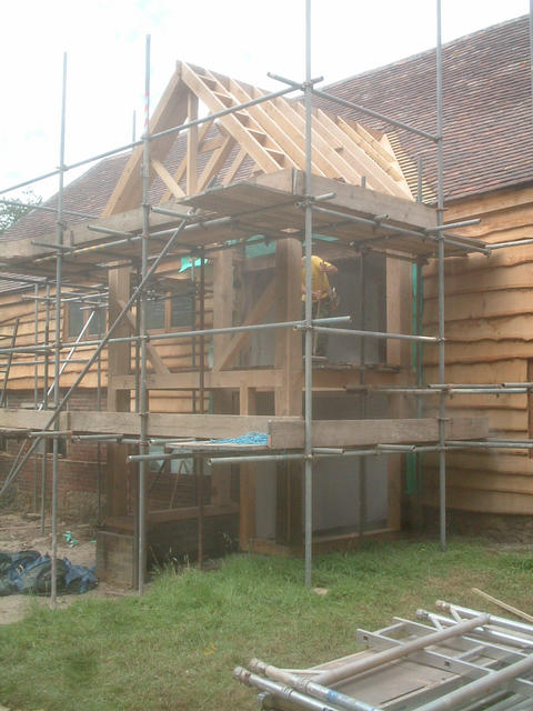 The oak extension at the rear of the barn