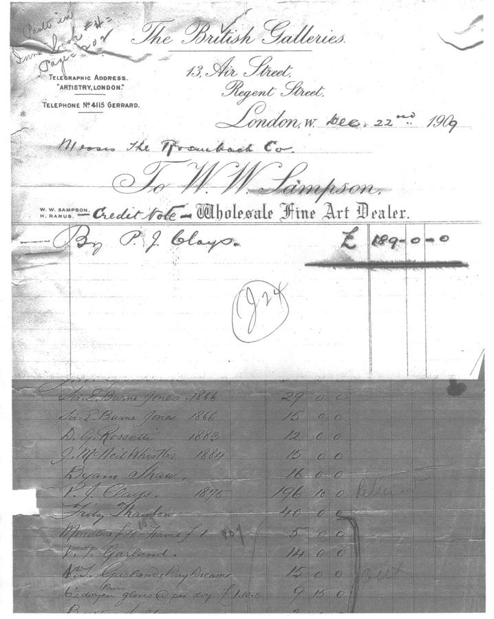 This is a copy of a transaction between W.W.Sampson, and the Rosenbach's of Philadelphia, dated Dec22 1909