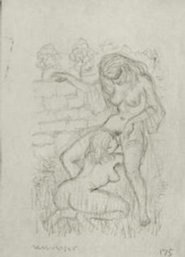 EROTIC BOOKPLATE: The ORIGINAL Pencil Drawing (actual size) SIGNED by MARK SEVERIN, mounted on the title of "Modern Erotic Bookplates" by Luc Van den Briele (1999)