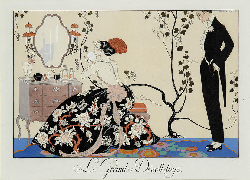 "COME on, Daaarling ..." ("Le Grand Decolletage") Original hand-coloured "pochoir" plate by GEORGES BARBIER