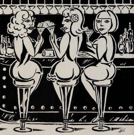 New in "FFA, Part 3" - "FRIDAY NIGHT COCKTAILS" - An Original Acrylic Drawing by HILARY SALOMON