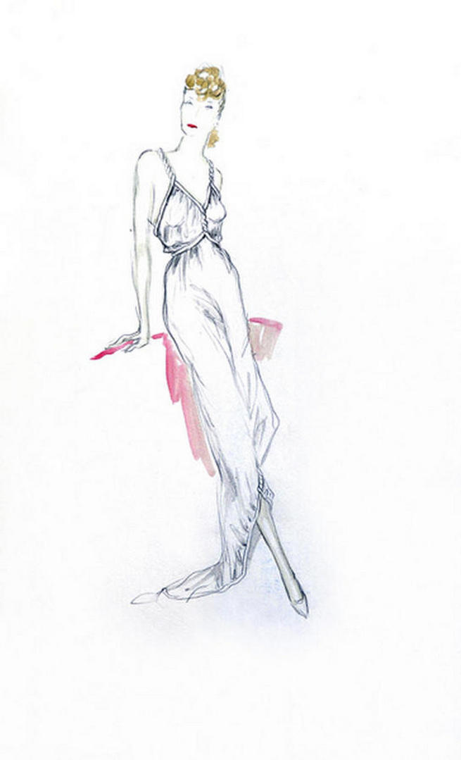 Original pen, ink and wash Fashion Drawing by Ernst Dryden. 