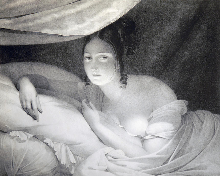 "Soft Awakening" - an original mezzotint by and after ÉDOUARD LOUIS DUBUFE (1820-1883)