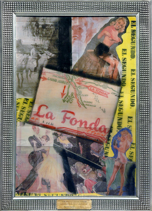 [ANDY WARHOL] "La Fonda" by PIETRO PSAIER, the ORIGINAL PROOF, Signed by The Artist, with WARHOL'S "Factory Additions" Stamp. Applied Silkscreens, Printed on Fruitwood Planks, finished by hand, "gem dust" tinted.