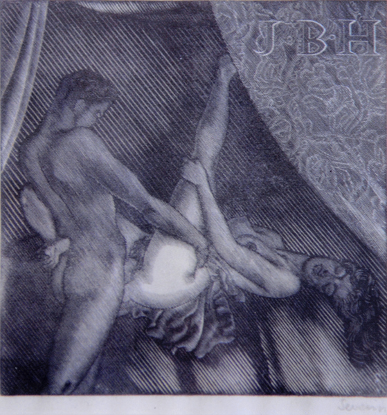 EROTIC ENGRAVED BOOKPLATE (much enlarged - see below) by MARK SEVERIN