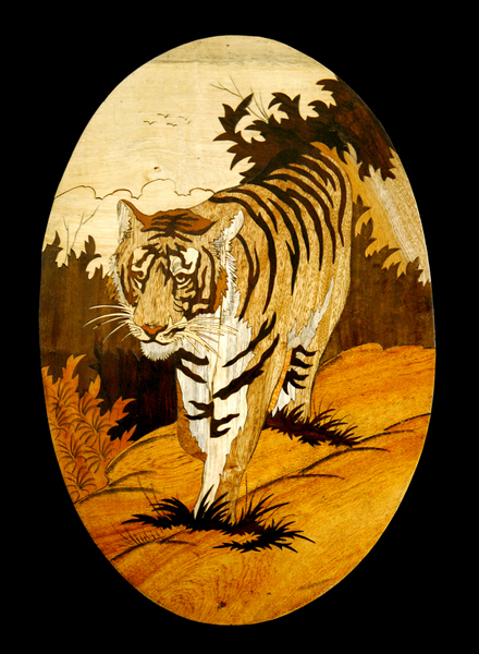 A Superb "Art Deco" Marquetry Tiger, c. 1930. (PRICE ON APPLICATION). 