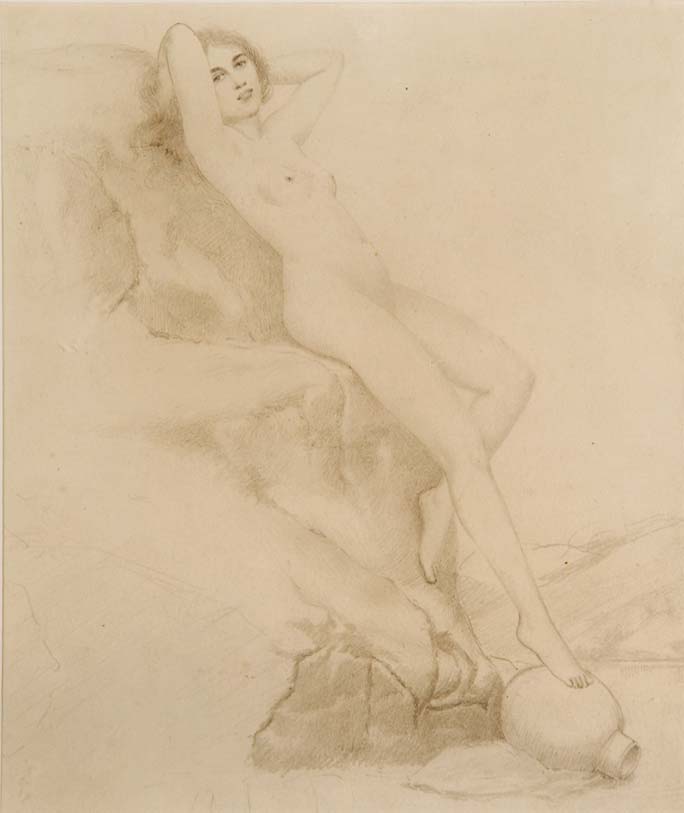 "A Brazen Look" - original unattributed 19th Century EROTIC pencil drawing