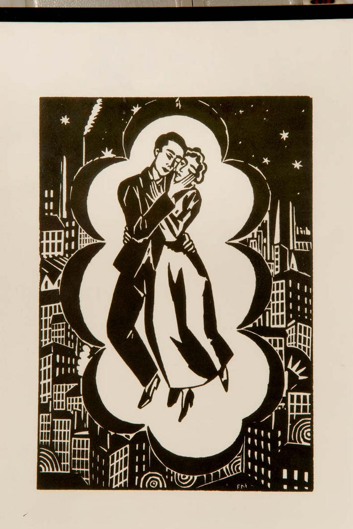 "Floating in The Bubble of Their Love" - Woodcut after Franz MASEREEL