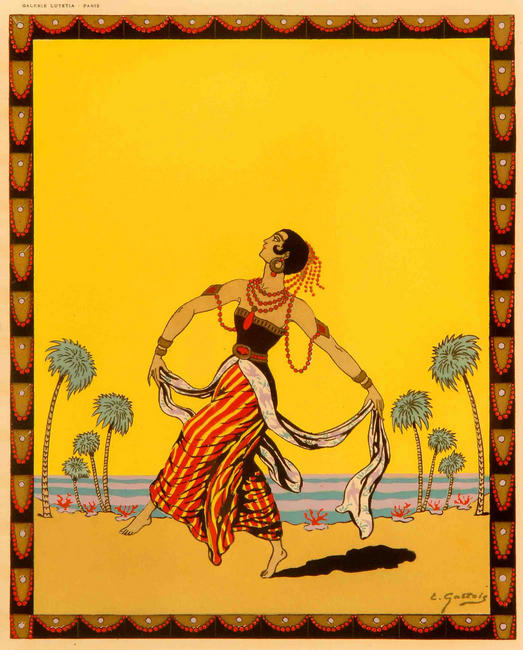 "Dancing Around The World - India", an original hand-stencilled "pochoir" plate by E. Gallois, c. 1935, mounted. PRICE: 