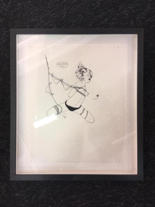 "LES REVES ROSE III - SWING!!" - An Original pen and ink drawing by DELPHINE LEBOURGEOIS