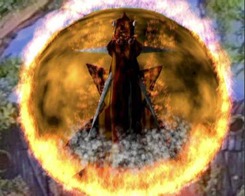 Lord Akrifa Inside  A Ball Of Fire Hovering Above Tree City