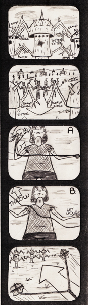 Corn Elf & Wood Scrote Story boards from part four Innocent Sacrifice