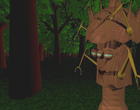 Wood Scrote Standing net to a tree.