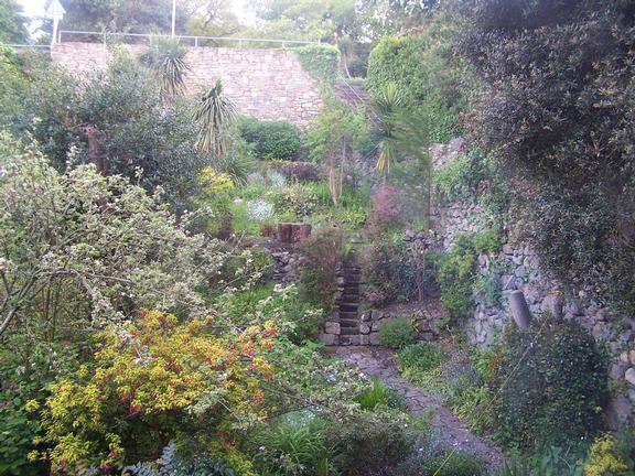 The terraced garden at the rear of the cottage