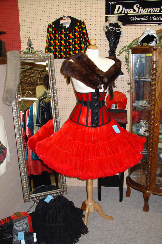 Red Corset and Crinoline