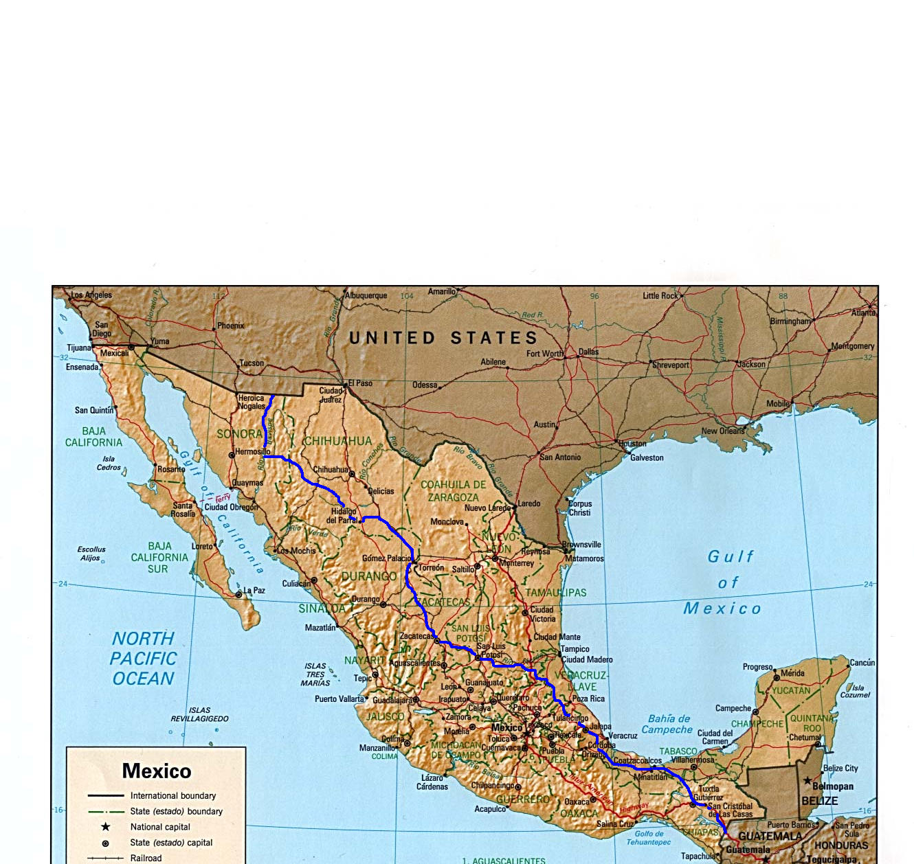 Route through Mexico